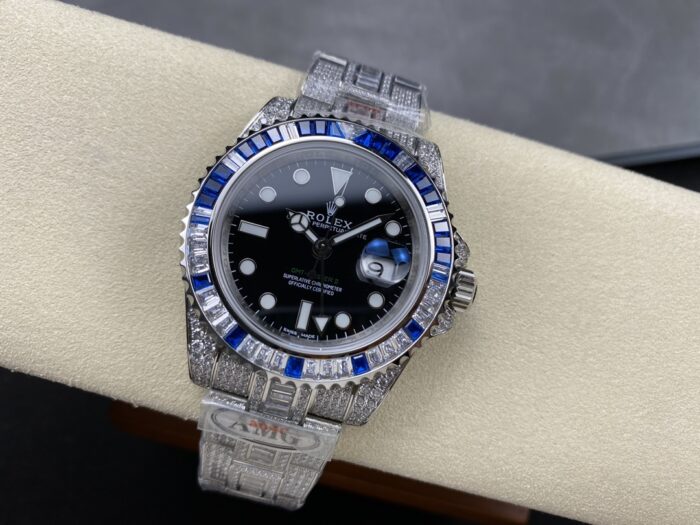 ロレックスレプリカ製品 GMT マスター AMG 126710BLRO 40mmデュアルタイム ブラックダイヤル ダイヤモンドウォッチ - 画像 (5)